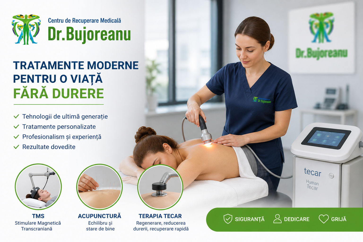 Recuperare medicală Pitești: fizioterapie, kinetoterapie, TMS, acupunctură și tratamente moderne, cu sau fără bilet de trimitere.