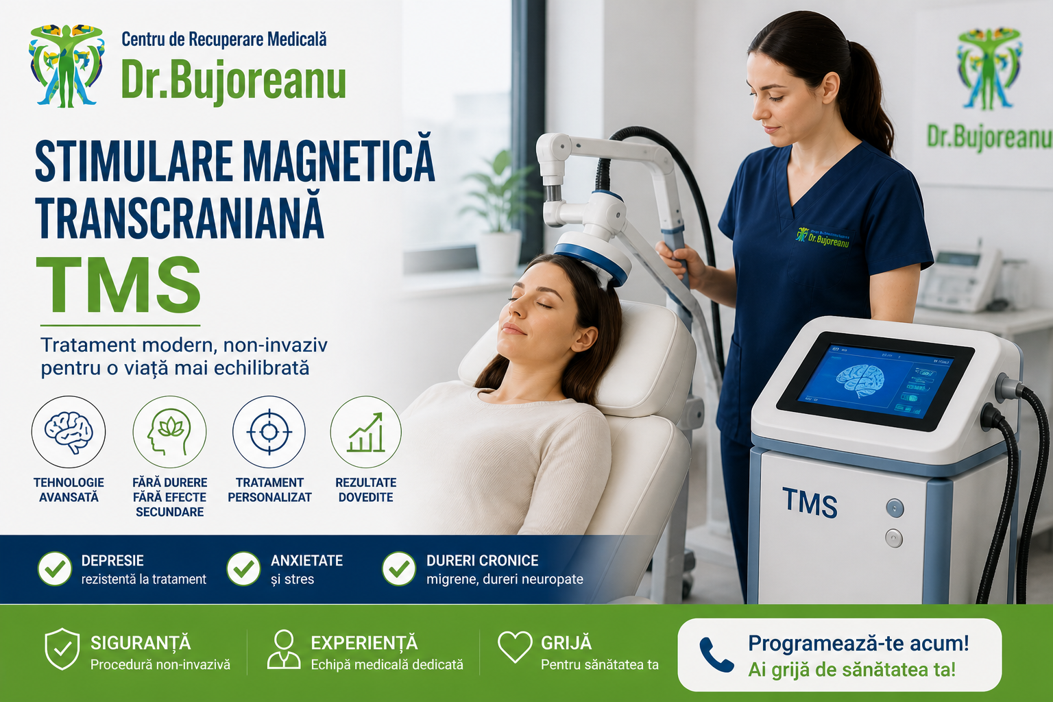 Stimulare magnetică transcraniană (TMS) Pitești – tratament modern pentru depresie, anxietate și dureri cronice